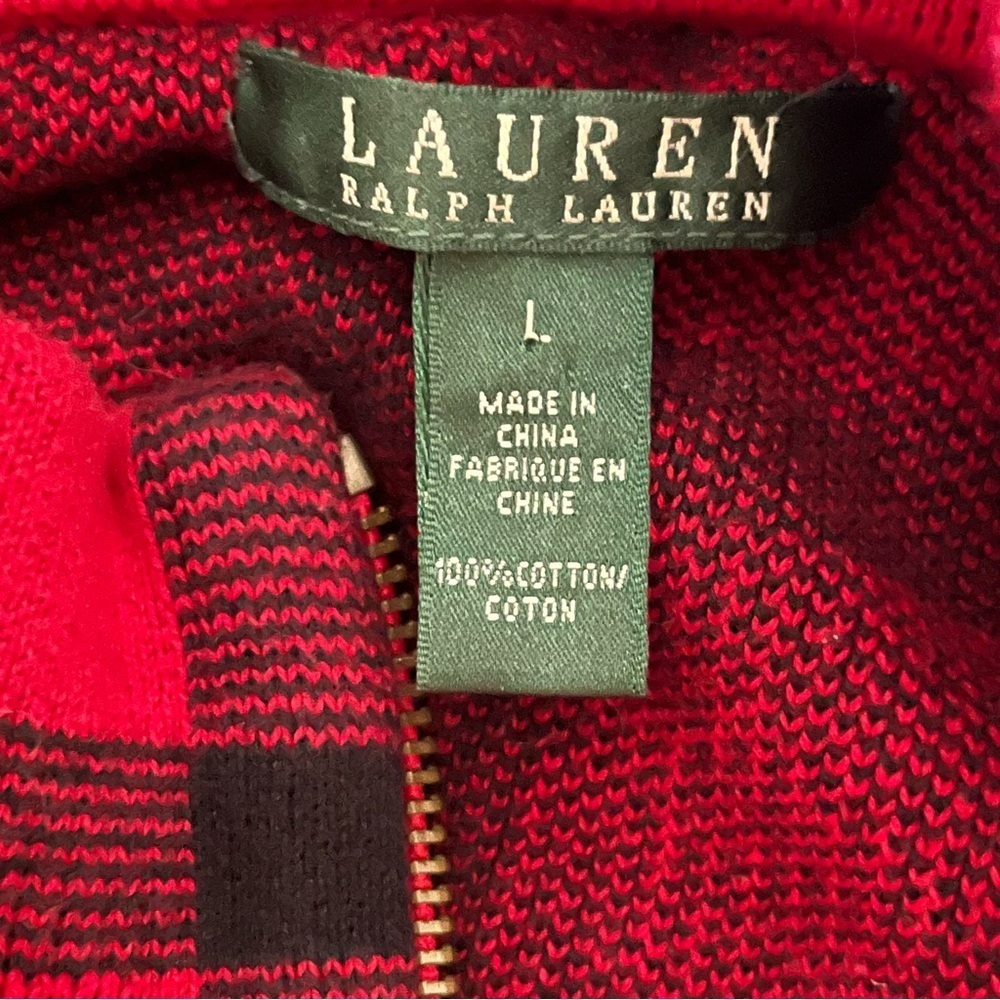 Vintage Lauren Ralph Lauren Black/Red Buffalo Plaid Check Sweater/Jacket - Picture 6 of 6